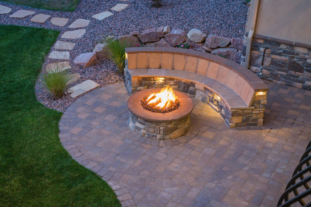 Amazing Backyard Fire Pit, with a paver patio and stone walkway
